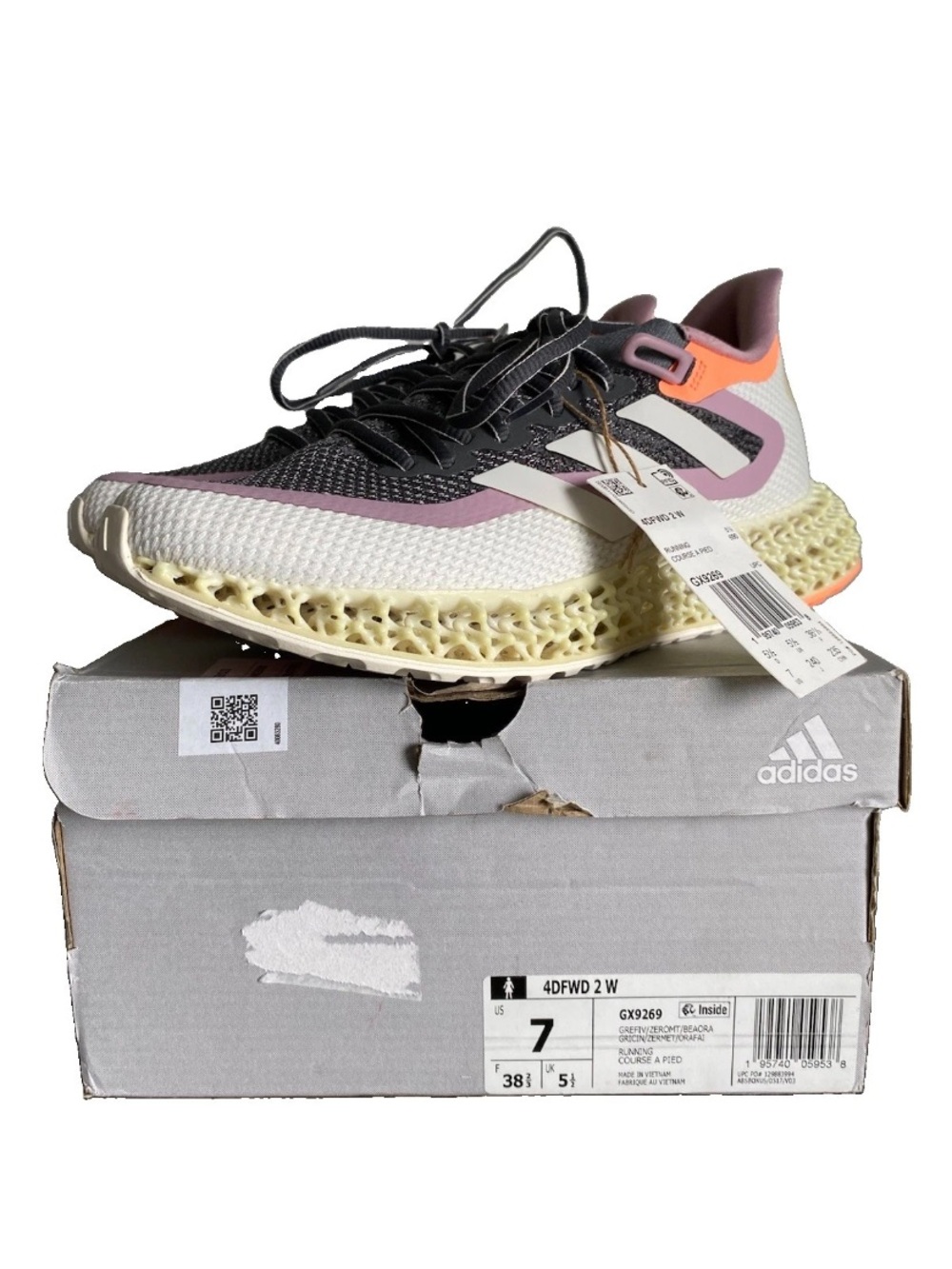 Adidas Women's 4DFWD 2 Running Shoes GX9269 Grey/Beam Orange Size 7 NIB